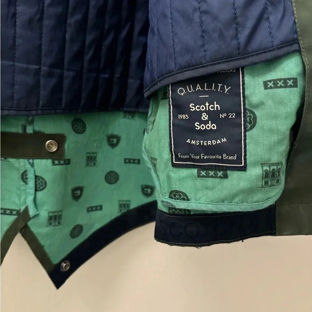 Vintage Forest Green Scotch & Soda Parka Jacket Removable Hood Hidden Buttons - Picture 7 of 12